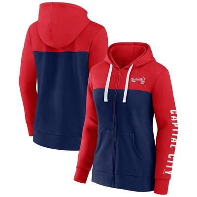 Fanatics Women's  Red, Navy Washington Nationals Take The Field Colourblocked Hoodie Full-zip Jacket In Red,navy