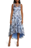 Eliza J Women's Illusion-yoke Embroidered Lace High-low Dress In Light Blue