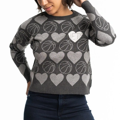 Lusso Charcoal Brooklyn Nets Basketball Love Swarovski Crystal Intarsia Pullover Sweater