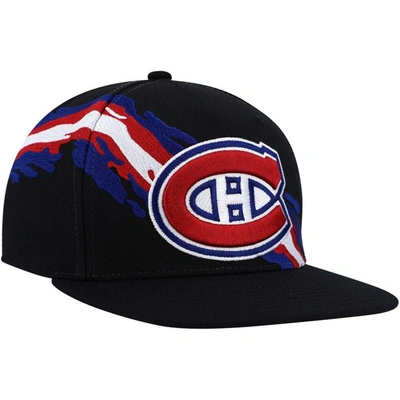 Mitchell & Ness Men's  Black Montreal Canadiens Vintage-like Paintbrush Snapback Hat