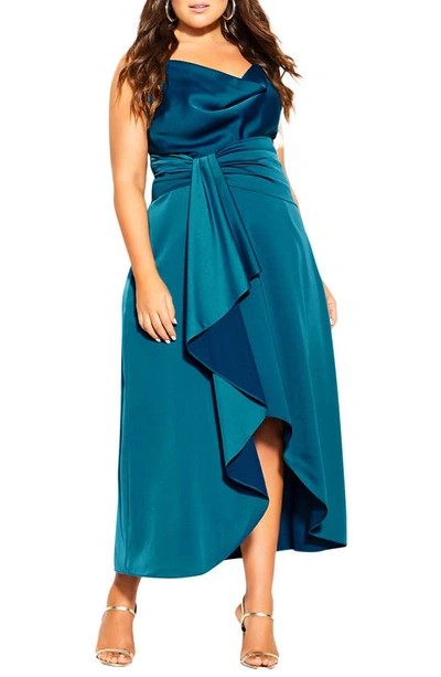 City Chic Simplicity Cowl Neck Satin Midi Dress In Viridian