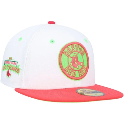 New Era White/coral Boston Red Sox  Fenway Park 100th Anniversary  Strawberry Lolli 59fifty Fitted H In White,coral