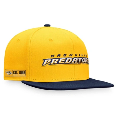 Fanatics Branded Gold/navy Nashville Predators Iconic Color Blocked Snapback Hat In Gold,navy