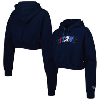 The Wild Collective Navy Tennessee Titans Cropped Pullover Hoodie