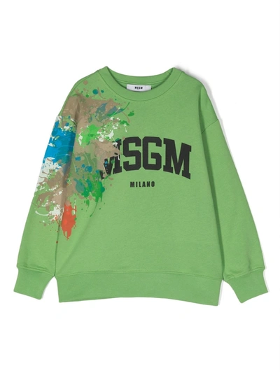 Msgm Kids' Green Sweatshirt For Boy With Black Logo