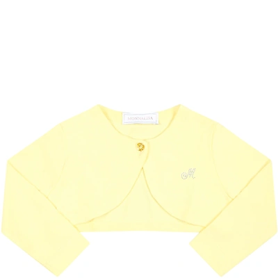 Monnalisa Yellow Cardigan For Baby Girl With Logo