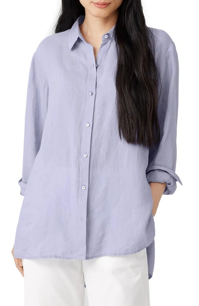 Eileen Fisher Side-slit Button-down Linen Shirt In Plume