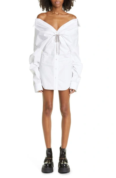 Alexander Wang Twist-front Shirt Mini Dress In White