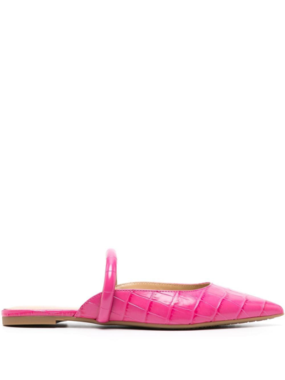 Michael Kors Crocodile-embossed Leather Mules In Pink