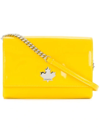 Dsquared2 Eco Patent Leather Logo Shoulder Bag In Yellow