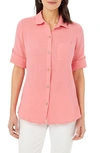Foxcroft Tamara Gauze Button-up Shirt In Coral Sunset