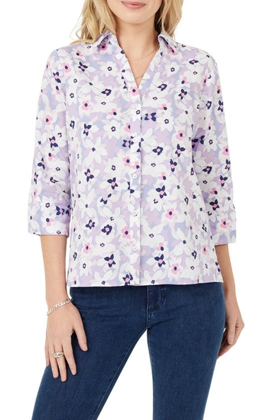 Foxcroft Floral Cotton Sateen Blouse In Lilac Bloom