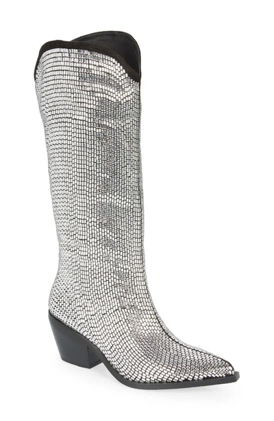 Azalea Wang Ingrid Crystal Western Boot In Silver