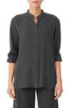 Eileen Fisher Mandarin Collar Silk Blouse In Graphite