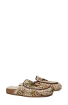 Tory Burch Genuine Shearling Jacquard Needlepoint Mismatched Mules In Cheetah Needlepnt/ Buttermilk