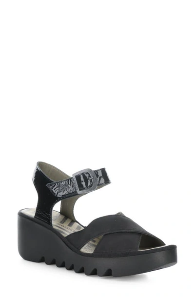Fly London Bace Platform Wedge Sandal In Black Cupido/ Luxor
