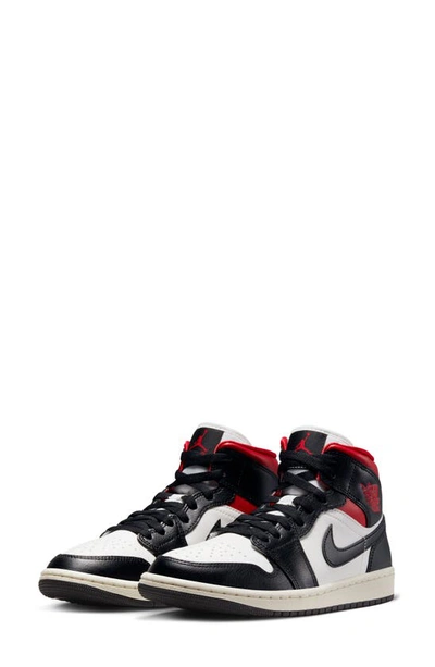 Jordan Air  1 Mid Sneaker In Black/ Gym Red/ Sail