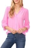 Cece Ruffle V-neck Blouse In Bright Peony