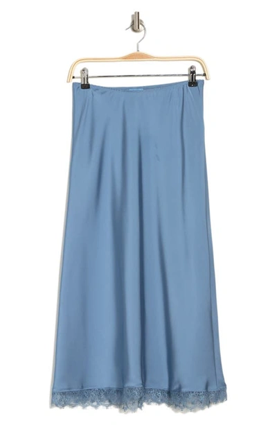 Cece Lace Trim Bias Skirt In Slate Blue