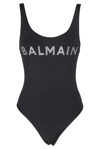 Balmain Logo Printed One Piece Swimsuit In Black