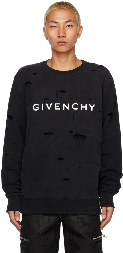 Givenchy Logo Printed Distressed Crewneck Sweatshirt In Nero