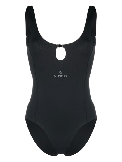 Moncler Logo One-piece Swimsuit With Keyhole In Nero