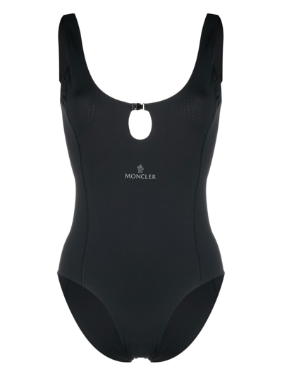 Moncler Logo One-piece Swimsuit With Keyhole In Nero | ModeSens