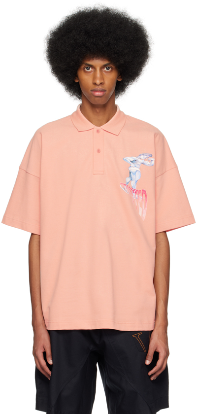 Jw Anderson Graphic-print Short-sleeved Polo Shirt In Pink