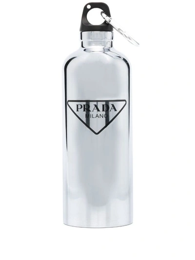 Prada Logo-print Stainless-steel Water Bottle Argento In Multi-colored