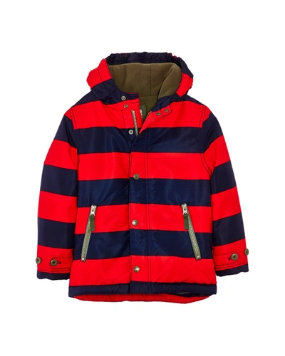 Boden Kids' Mini  Boys' Navy & Red Stripe Fleece-lined Anorak In Multi