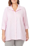Foxcroft Stirling Three-quarter Sleeve Button-up Linen Tunic In Chambray Pink