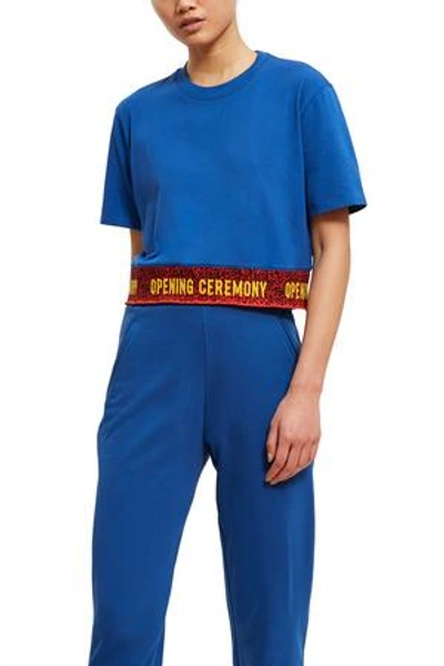 Opening Ceremony Cropped Logo Tee In Railroad Blue