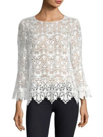 Kobi Halperin Tiered Soft Embroidered Lace Bell-sleeve Blouse In White