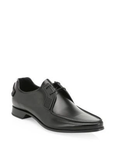 Prada Pointed Leather Laced Derby Shoe In Black