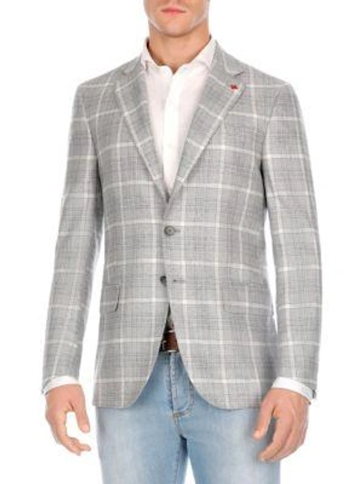 Isaia Regular-fit Plaid Silk Jacket In Light Grey