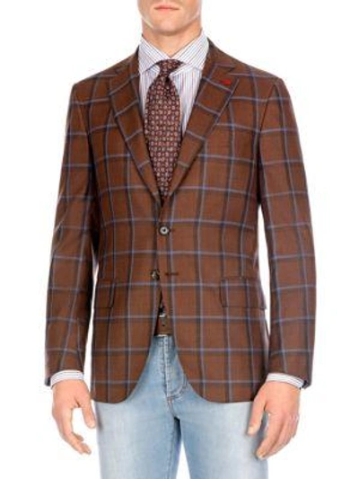 Isaia Regular-fit 3d Windowpane Jacket In Brown