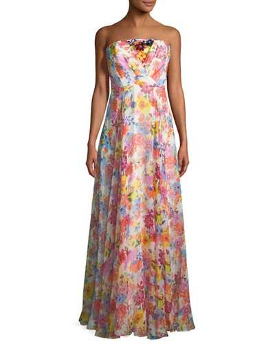 Milly Monica Strapless Floral Silk Gown