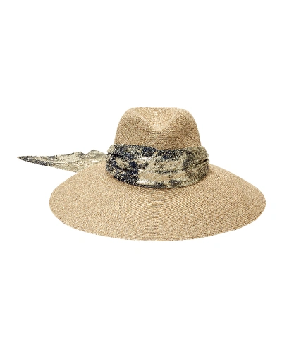 Eugenia Kim Cassidy Hemp-blend Sun Hat W/ Metallic Scarf In Sand