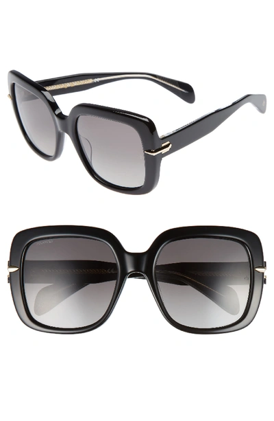 Rag & Bone Square Polarized Acetate Sunglasses W/ Metal Trim In Black Polar