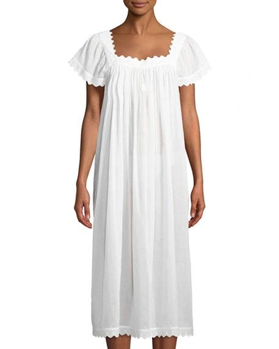 Celestine Antigone Cap-sleeve Long Nightgown In White