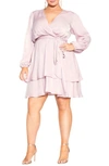 City Chic Twisted Ruffle Long Sleeve Minidress In Dusty Lilac