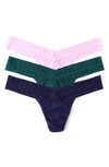 Hanky Panky Dream Assorted 3-pack Low Rise Thongs In Cotton Candy- Ivy- Indigo