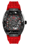 Philipp Plein Men's Automatic The $keleton Sport Master Red Perforated Silicone Strap Watch 44x56mm In Ip Black