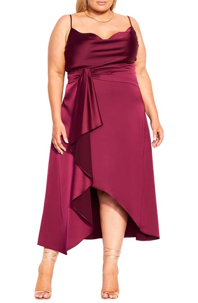City Chic Simplicity Cowl Neck Satin Midi Dress In Garnet