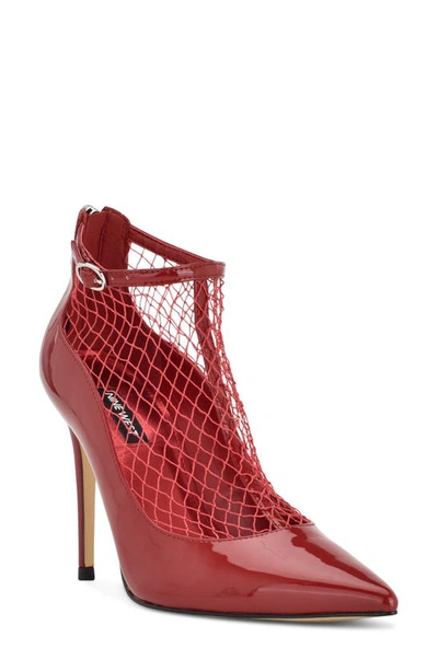 Nine West Fishnet Pointed Toe Pump In Red Patent