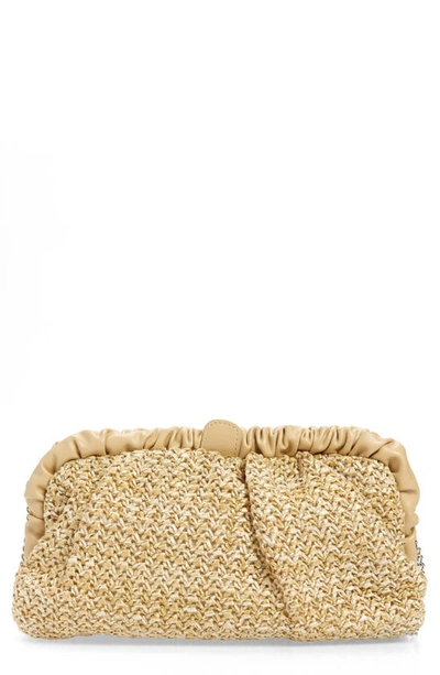 Olga Berg Amalia Pleated Woven Straw Clutch In Natural