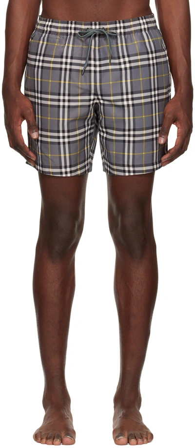 Burberry Martin Orange Check Swim Trunks In Grigio