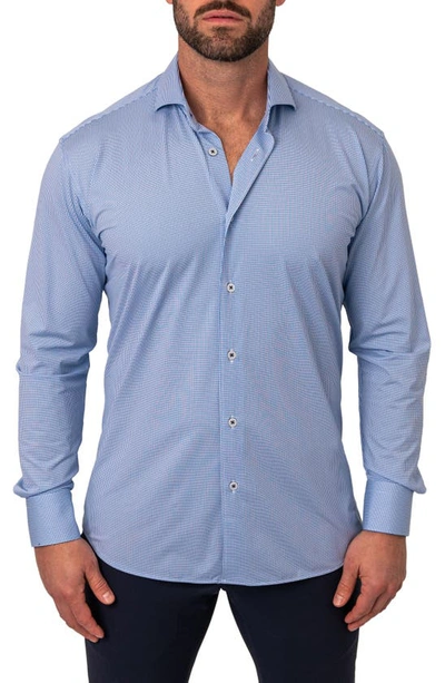 Maceoo Einstein Micropattern Stretch Contemporary Fit Button-up Shirt In Blue