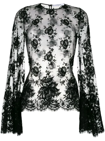 Givenchy Sheer Lace Bell-sleeve Blouse In Black