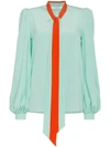 Givenchy Pussy-bow Silk Crepe De Chine Blouse In Green